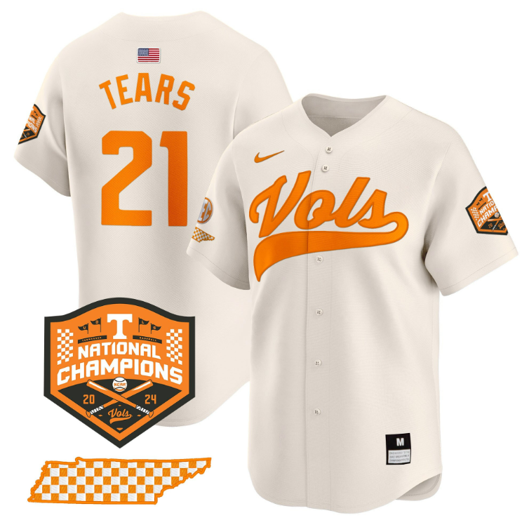 Kavares Tears Jersey #21 Tennessee Volunteers Baseball 2024 Champions Vapor Premier Limited  Cream