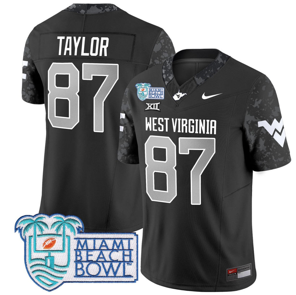 Kole Taylor Jersey #87 West Virginia Mountaineers 2025 Miami Beach Bowl Coal