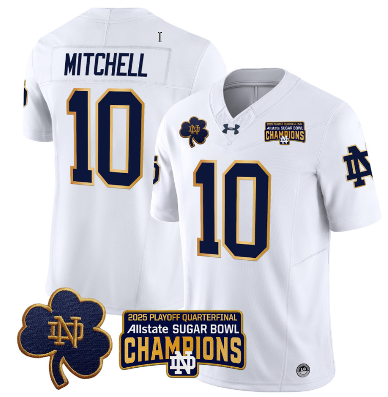Kris Mitchell Jersey #10 Notre Dame 2025 Sugar Bowl Champions Patch White