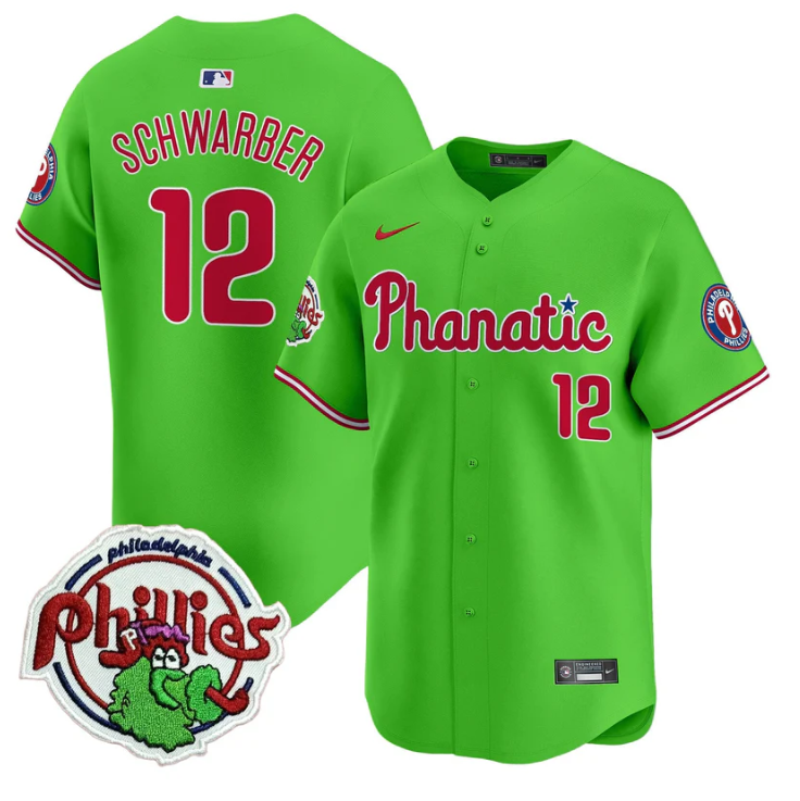 Kyle Schwarber Jersey #12 Phillies Phanatic Patch Vapor Premier Limited Stitched Green
