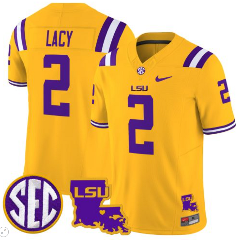 Kyren Lacy Jersey #2 LSU Tigers 2024 Louisiana Patch Vapor Limited College Football Stitched Gold (Copy)