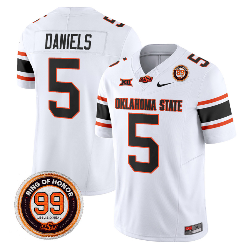 Kendal Daniels Jersey #5 Oklahoma State Cowboys Leslie O'neal Patch Vapor Limited College Football Stitched White