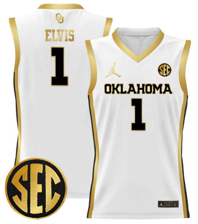 Kobe Elvis Jersey #1 Oklahoma Sooners 2024 Lightweight Basketball White Gold