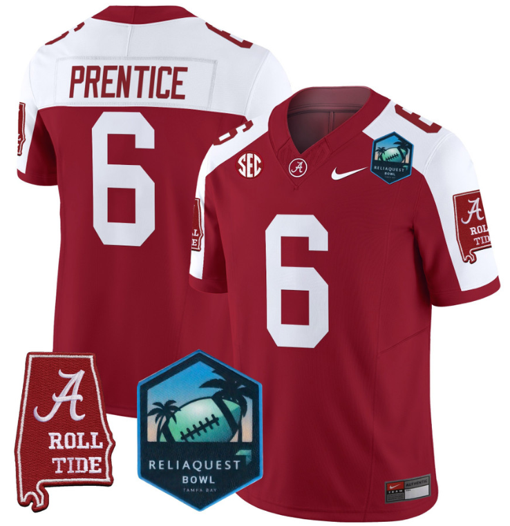 Kobe Prentice Jersey #6 Alabama Crimson Tide 2025 ReliaQuest Bowl Crimson Alternate