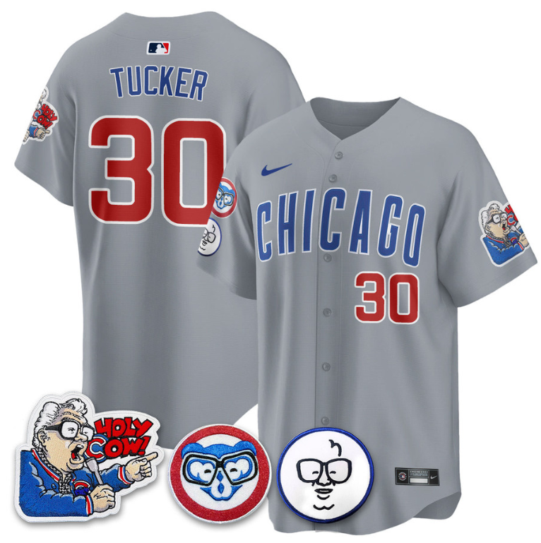 Kyle Tucker Jersey #30 Chicago Cubs Harry Caray Holy Cow Patch Premier Limited Stitched Gray