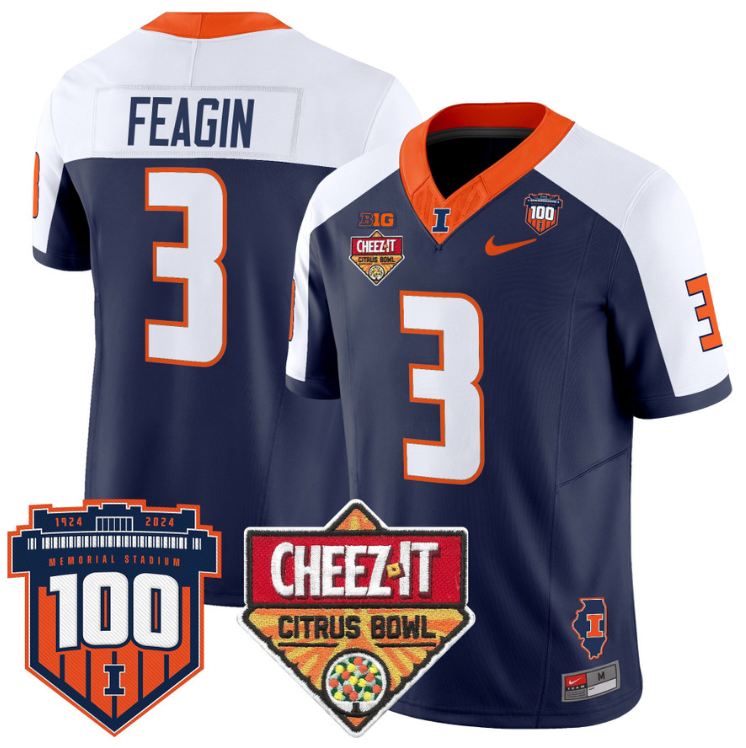 Kaden Feagin Jersey #3 Illinois Fighting 2025 Cheez-It Citrus Bowl Navy Alternate