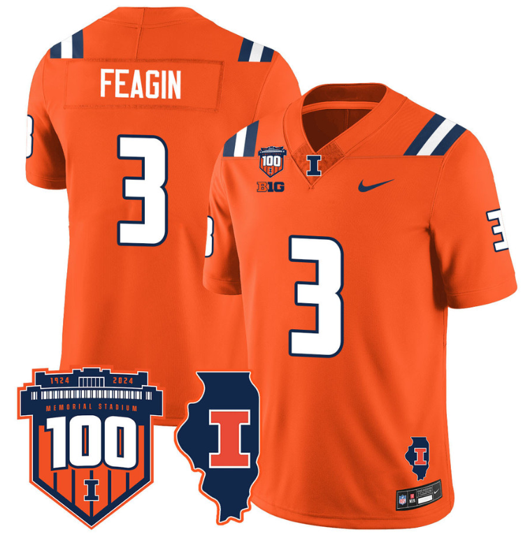 Kaden Feagin Jersey #3 Illinois Fighting Vapor Limited College Football Stitched Orange