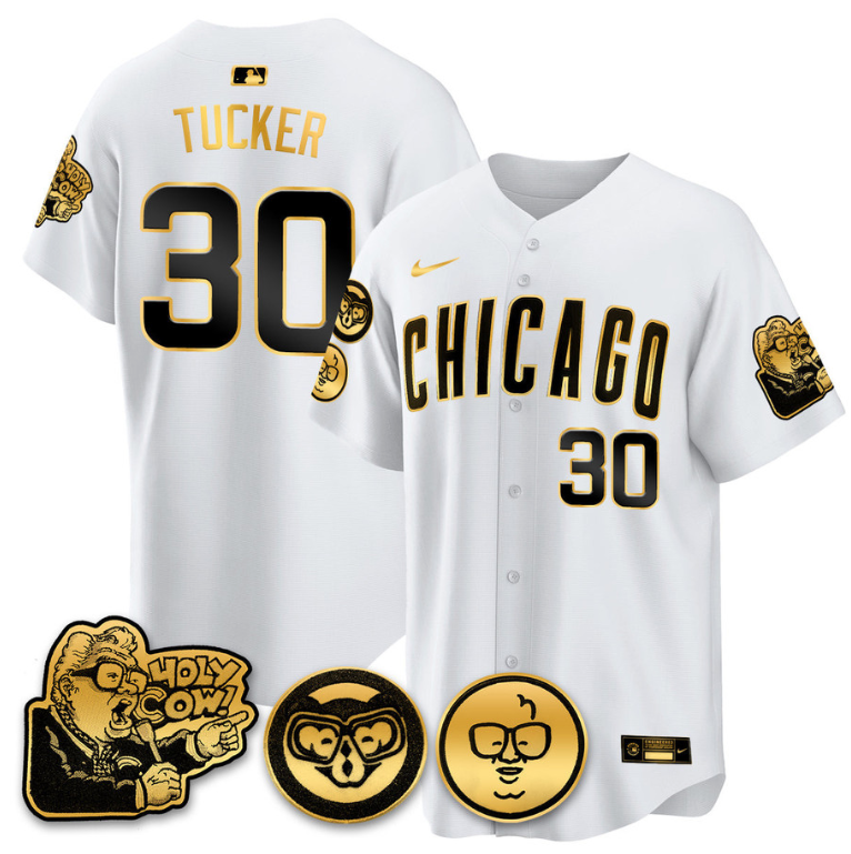 Kyle Tucker Jersey #30 Chicago Cubs Harry Caray Holy Cow Patch Premier Limited Stitched White Gold