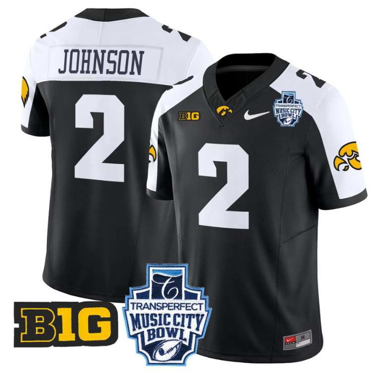 Kaleb Johnson Jersey #2 Iowa Hawkeyes 2024 Music City Bowl Patch Black Alternate