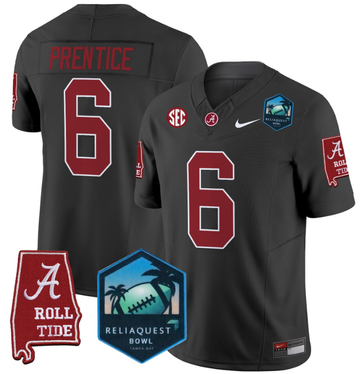 Kobe Prentice Jersey #6 Alabama Crimson Tide 2025 ReliaQuest Bowl Black