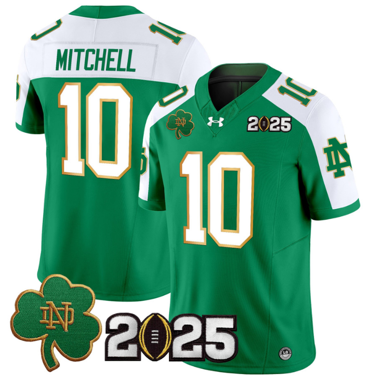 Kris Mitchell Jersey #10 Notre Dame 2025 CFP Final Patch Green Alternate