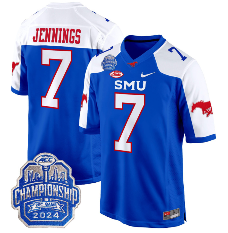 Kevin Jennings Jersey #7 SMU Mustangs 2024 ACC Championship Patch Blue Alternate
