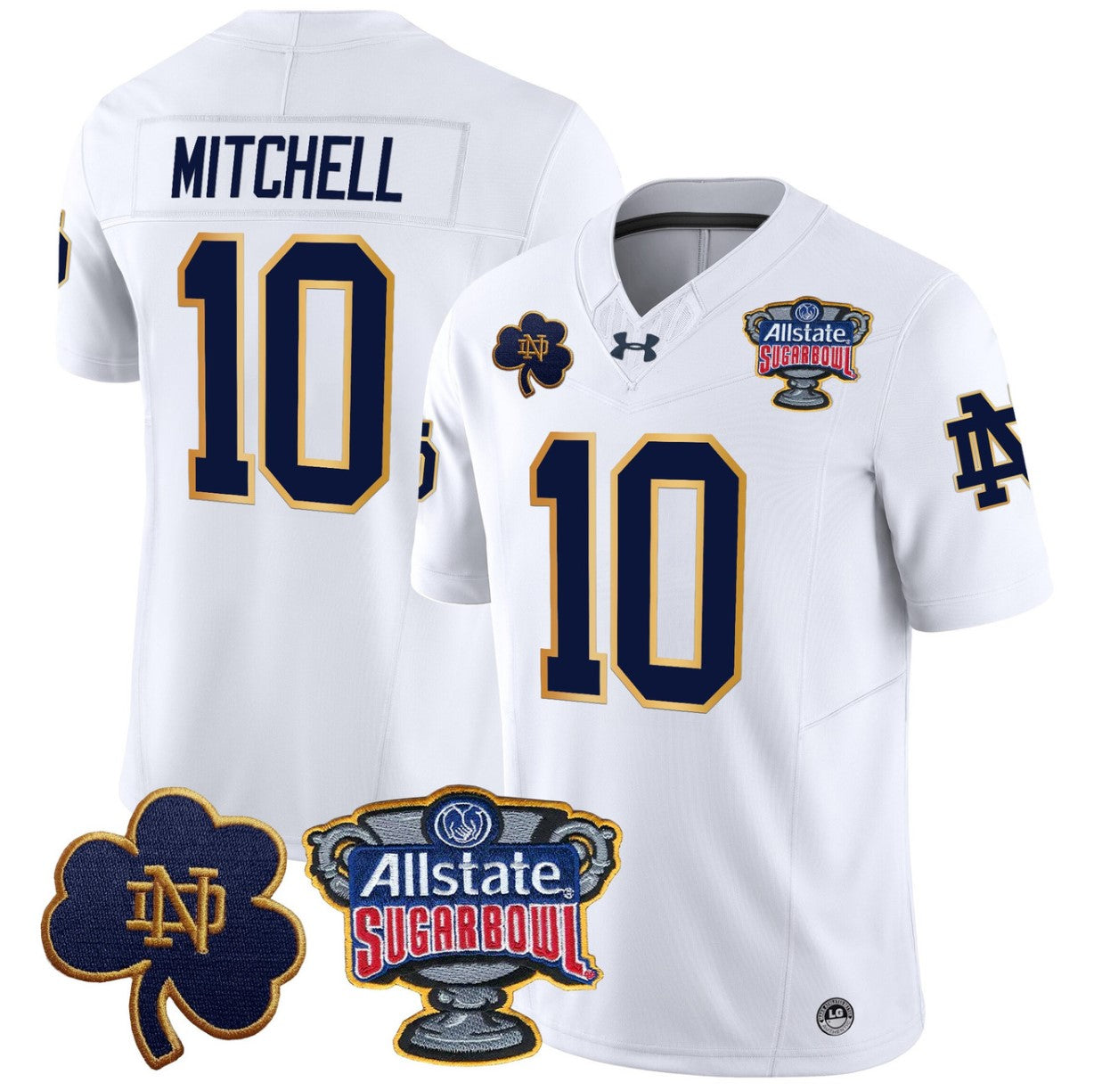 Kris Mitchell Jersey #10 Notre Dame 2024 Sugar Bowl Patch V2 Stitched White