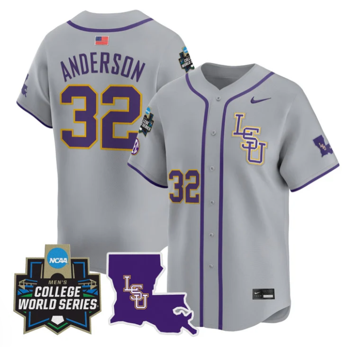 Kade Anderson Jersey #32 LSU Tigers 2025 World Series Stitched Gray