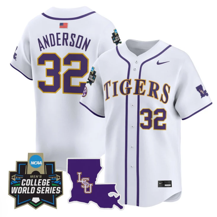 Kade Anderson Jersey #32 LSU Tigers 2025 World Series Stitched White