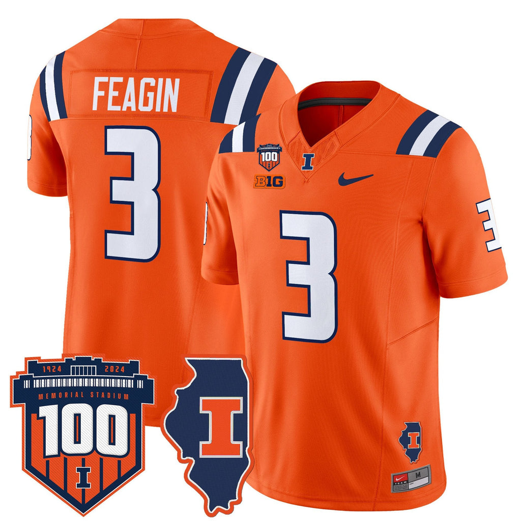 Kaden Feagin Jersey #3 Illinois Fighting 100th Memorial Stadium Orange