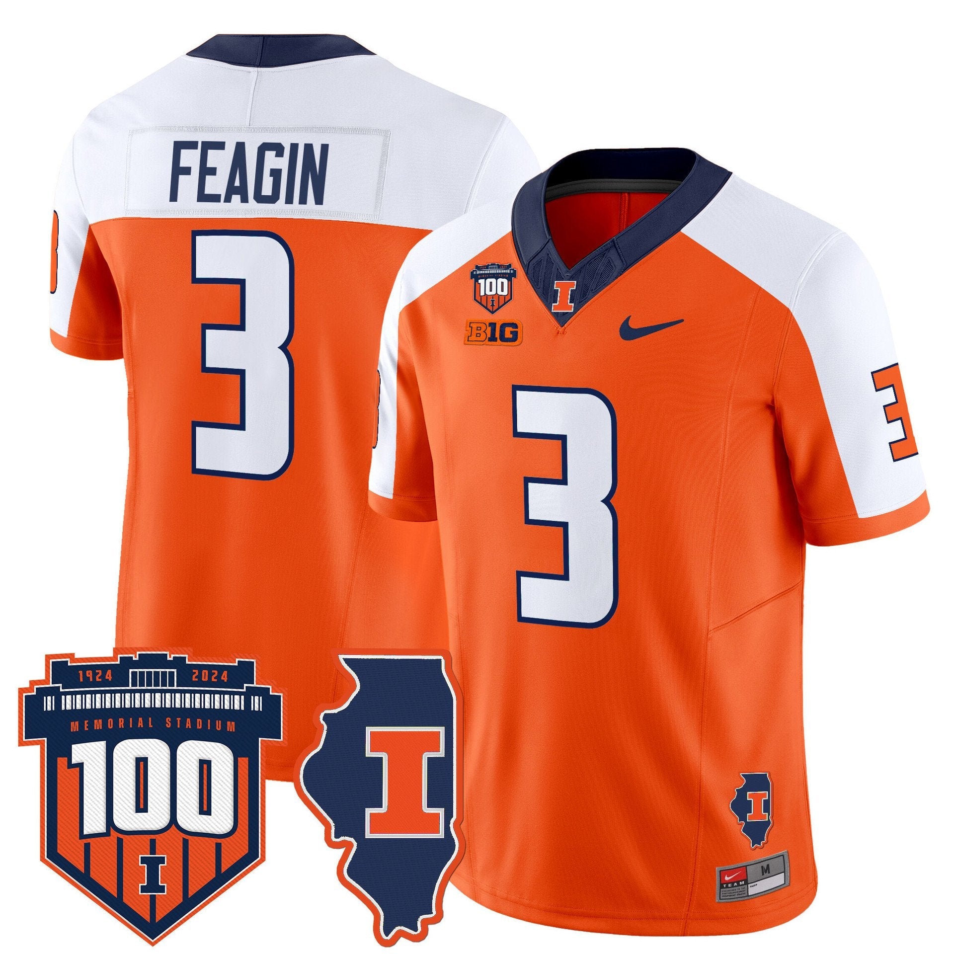 Kaden Feagin Jersey #3 Illinois Fighting 100th Memorial Stadium Orange Alternate