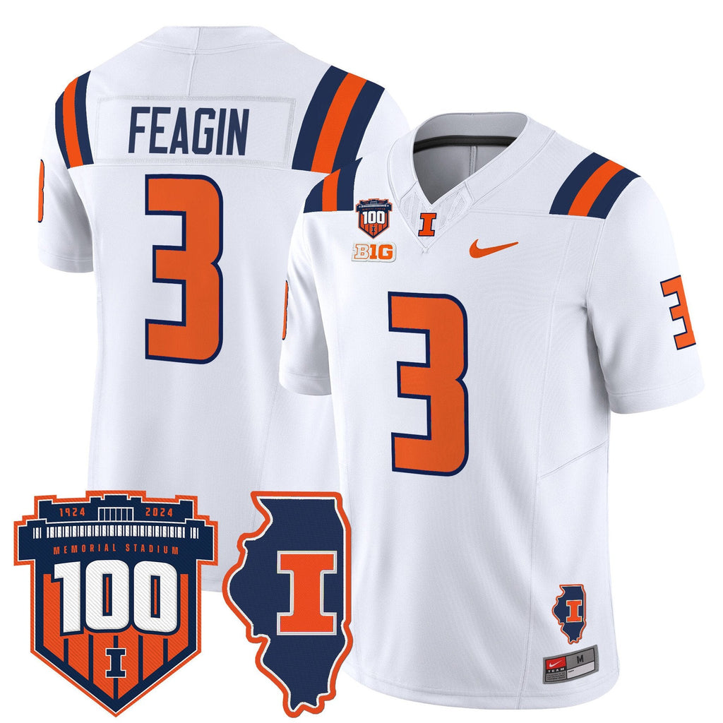 Kaden Feagin Jersey #3 Illinois Fighting 100th Memorial Stadium White