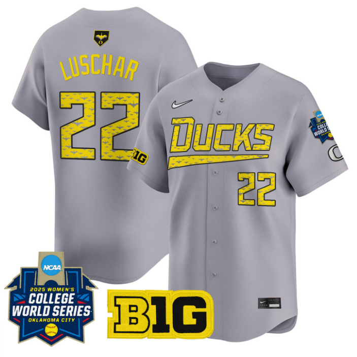 Kai Luschar Jersey #22 Oregon Ducks Softball 2025 World Series Stitched Gray