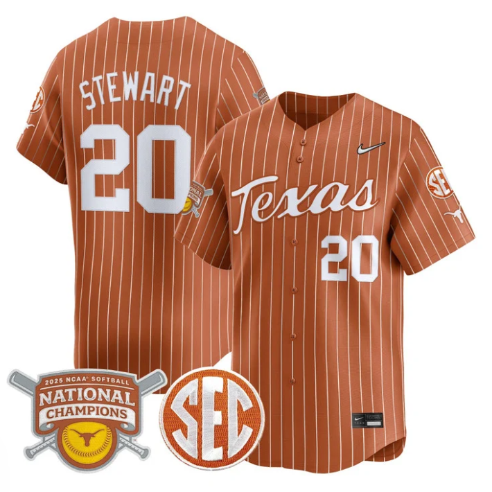 Katie Stewart Jersey #20 Texas Longhorns 2025 National Champions Orange Pinstripe