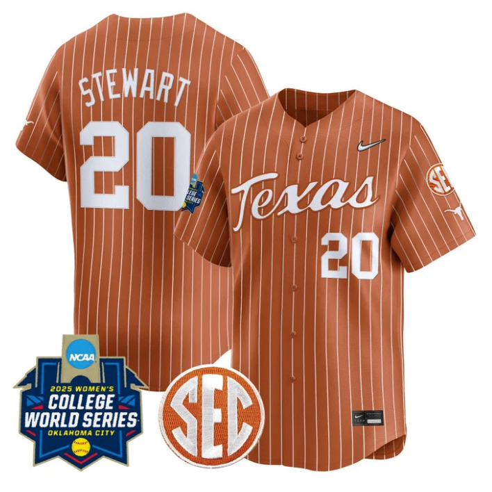 Katie Stewart Jersey #20 Texas Longhorns 2025 World Series Stitched Orange Pinstripe