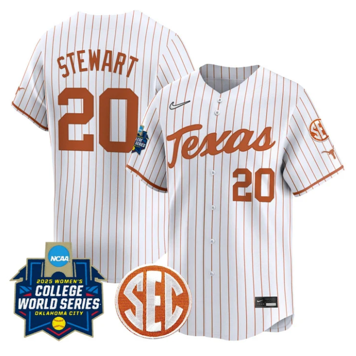 Katie Stewart Jersey #20 Texas Longhorns 2025 World Series Stitched Pinstripe