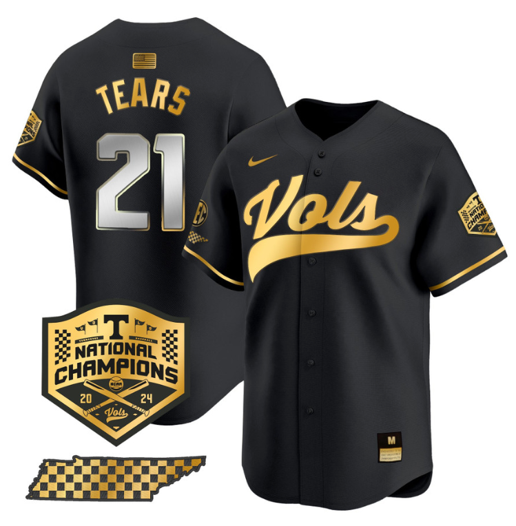 Kavares Tears Jersey #21 Tennessee Vols 2024 Champions Stitched Black Gold