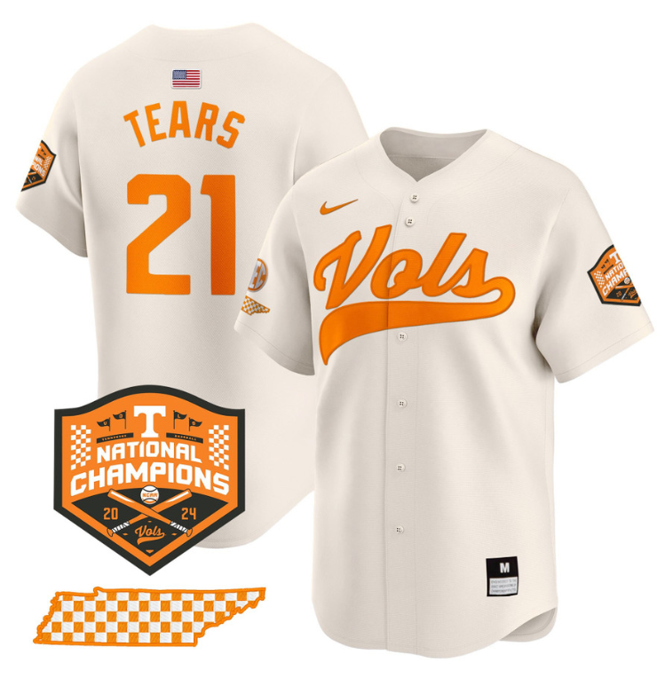 Kavares Tears Jersey #21 Tennessee Vols 2024 Champions Stitched Cream