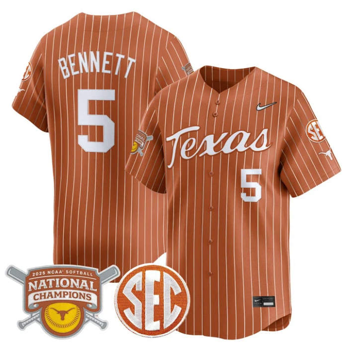Kaydee Bennett Jersey #5 Texas Longhorns 2025 National Champions Orange Pinstripe
