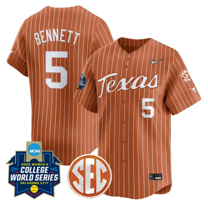 Kaydee Bennett Jersey #5 Texas Longhorns 2025 World Series Stitched Orange Pinstripe