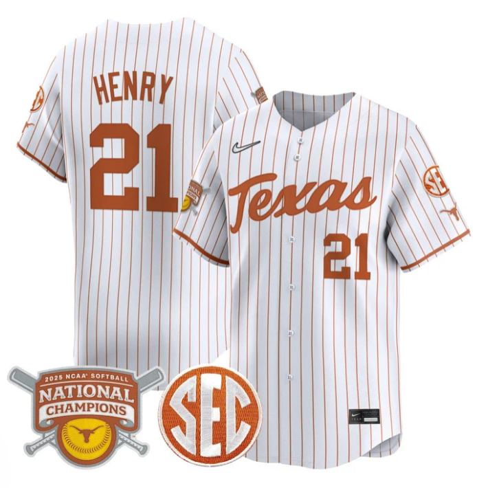 Kayden Henry Jersey #21 Texas Longhorns 2025 National Champions White Orange