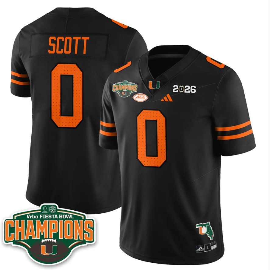 Keionte Scott Jersey #0 Miami Hurricanes 2026 Fiesta Bowl Champions Stitched