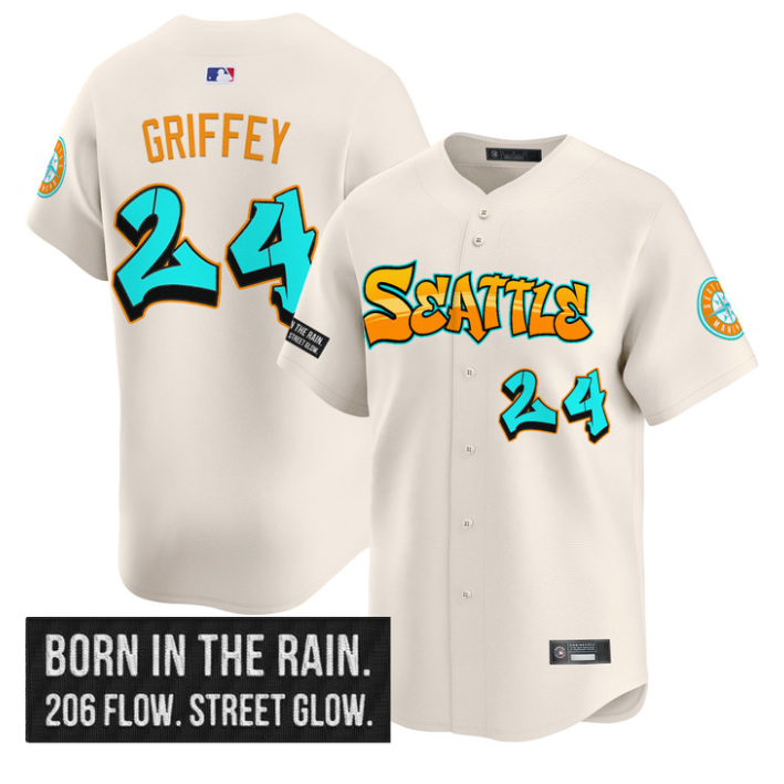 Ken Griffey Jr Jersey #24 Seattle Mariners Graffiti Emerald Drop Edition Cream