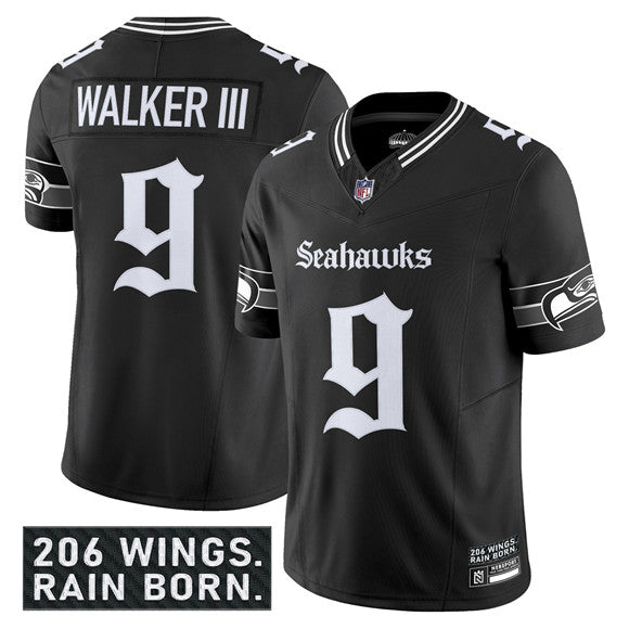 Kenneth Walker III Jersey #9 Black 2025 F.U.S.E. Gothic Rain City Shadows