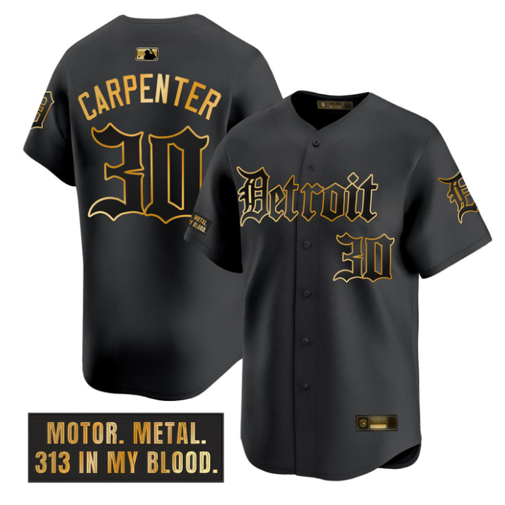 Kerry Carpenter Jersey #30 Detroit Tigers Motor Gothic Edition Black Gold