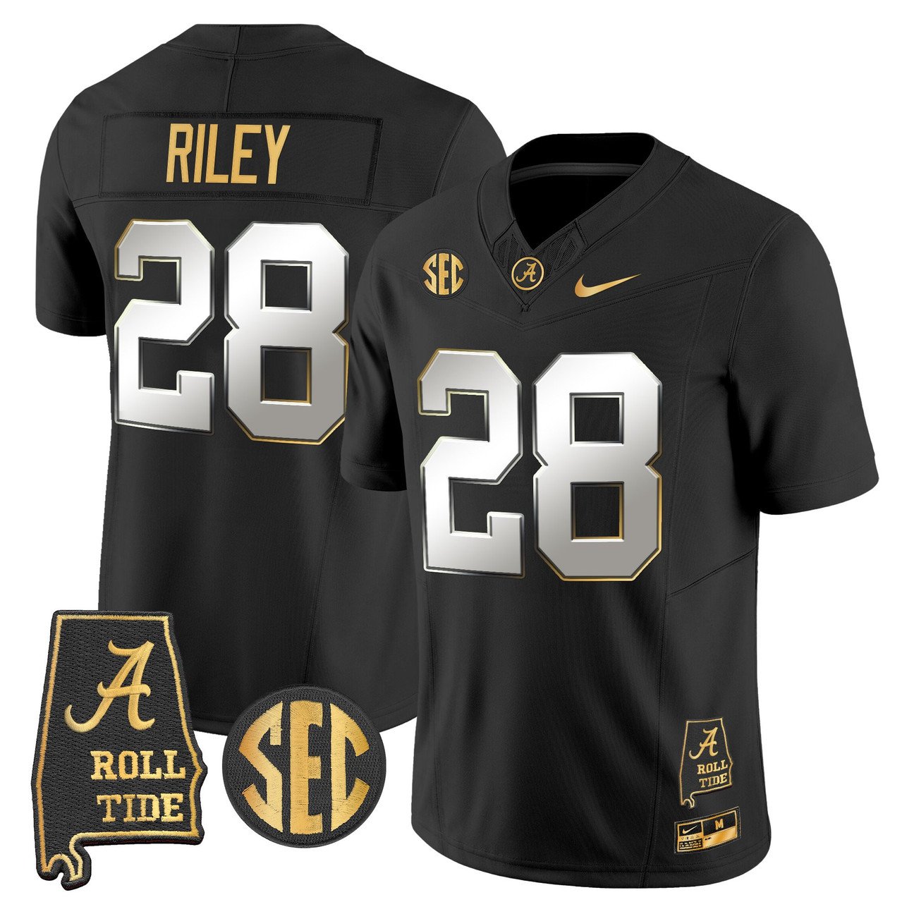 Kevin Riley Jersey #28 Alabama Crimson Tide 2025 Gold Vapor Stitched