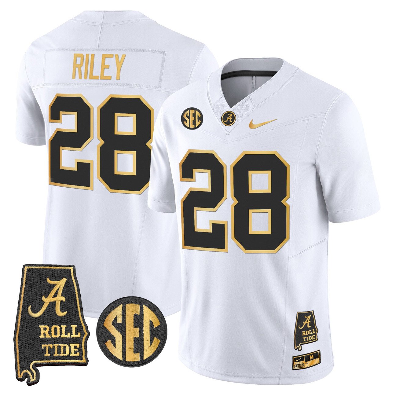 Kevin Riley Jersey #28 Alabama Crimson Tide 2025 Gold Vapor Stitched