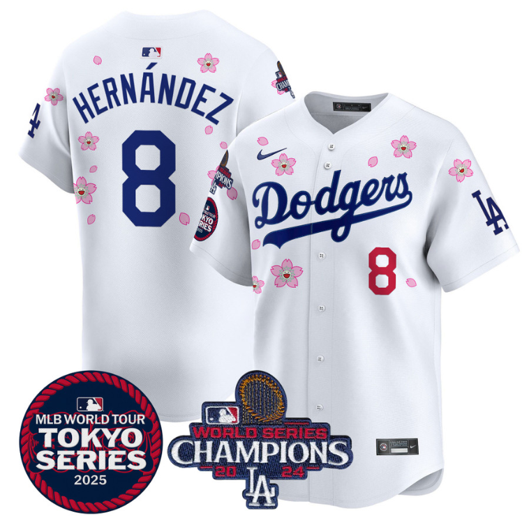 Kike Hernandez Jersey #8 Dodgers Tokyo Series 2025 World Series Champions Patch White