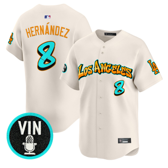 Kike Hernandez Jersey #8 Los Angeles Dodgers Graffiti Street Style Cream