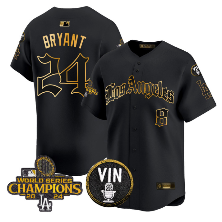 Kobe Bryant Jersey #24 Dodgers 2025 LA Gothic Style Stitched White Gold