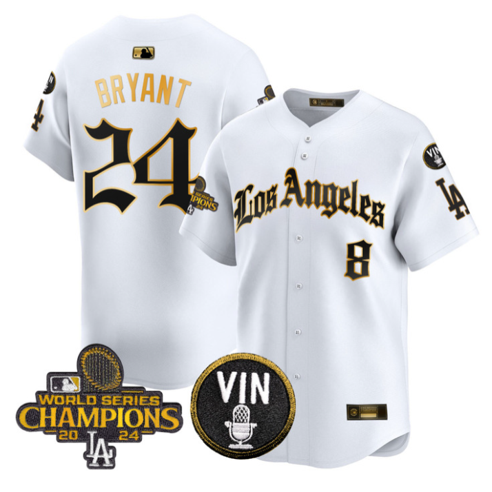 Kobe Bryant Jersey #24 Dodgers 2025 LA Gothic Style Stitched White Gold