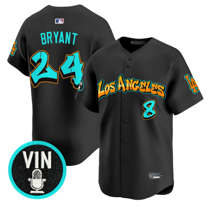 Kobe Bryant Jersey #24 Los Angeles Dodgers Graffiti Street Style Stitched Black