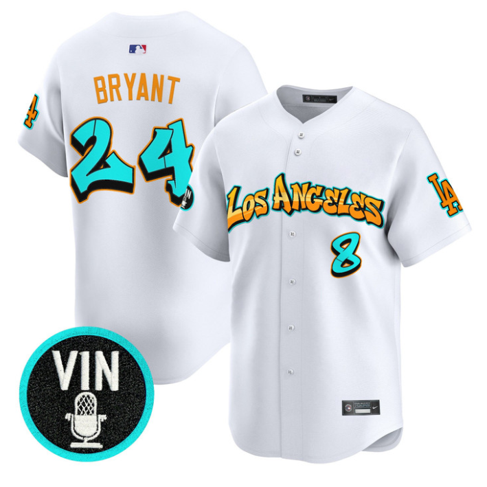 Kobe Bryant Jersey #24 Los Angeles Dodgers Graffiti Street Style Stitched White