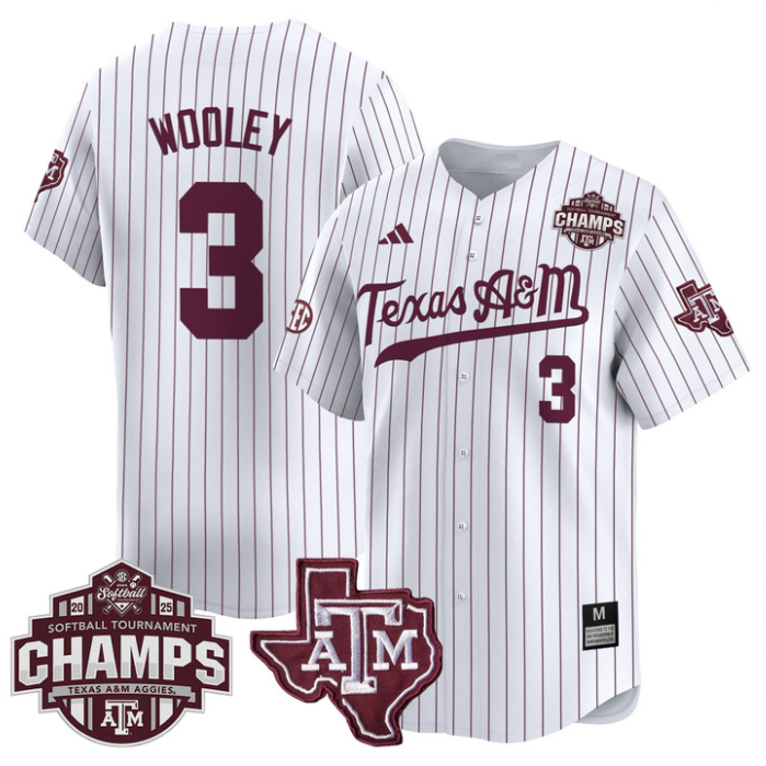 Koko Wooley Jersey #3 Texas A&M Aggies 2025 SEC Champions Patch Limited Stitched White Pinstripe