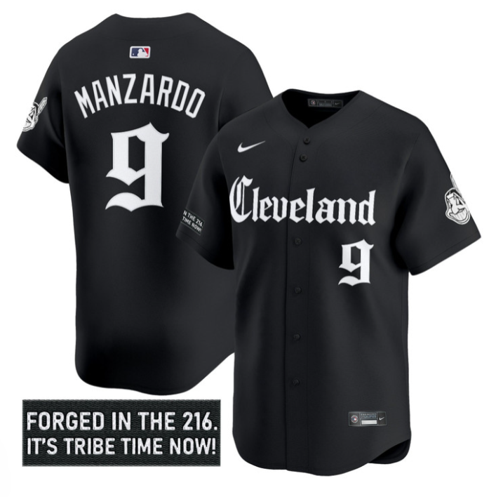 Kyle Manzardo Jersey #9 Cleveland Indians Gothic Iron Edition Stitched Black