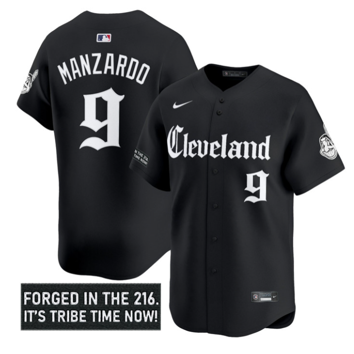 Kyle Manzardo Jersey #9 Cleveland Indians Gothic Iron Edition Stitched Black