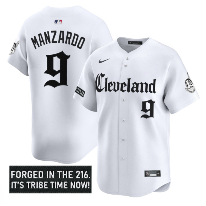 Kyle Manzardo Jersey #9 Cleveland Indians Gothic Iron Edition Stitched White