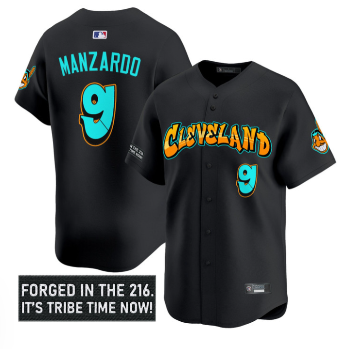 Kyle Manzardo Jersey #9 Cleveland Indians Graffiti 216 Ink Edition Black