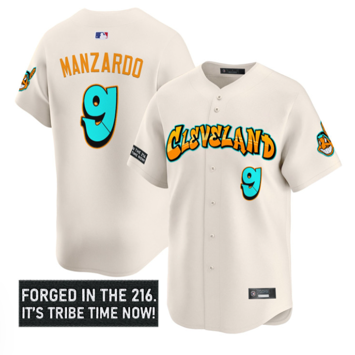 Kyle Manzardo Jersey #9 Cleveland Indians Graffiti 216 Ink Edition Cream