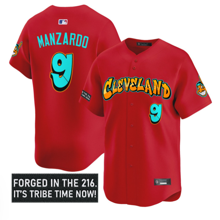 Kyle Manzardo Jersey #9 Cleveland Indians Graffiti 216 Ink Edition Red